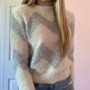 Girly, white, pink and silver sweater